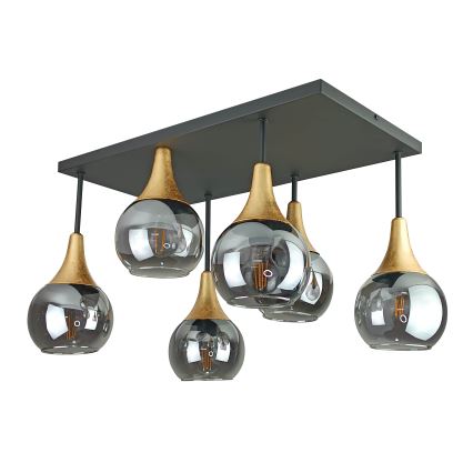 Prisadený luster SOMA 6xE27/60W/230V čierna/zlatá/dymová čierna