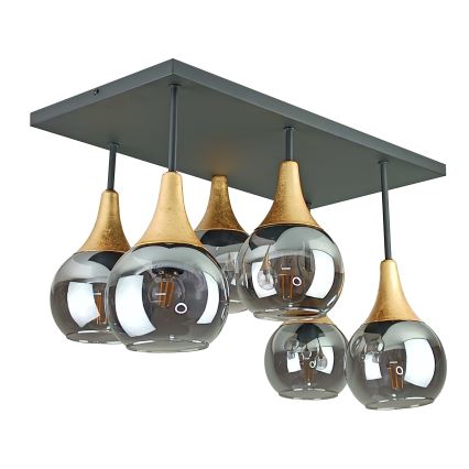Prisadený luster SOMA 6xE27/60W/230V čierna/zlatá/dymová čierna