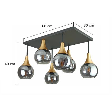 Prisadený luster SOMA 6xE27/60W/230V čierna/zlatá/dymová čierna
