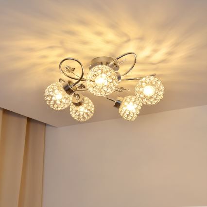 Prisadený luster SOPHIA 5xE27/15W/230V lesklý chróm/číra