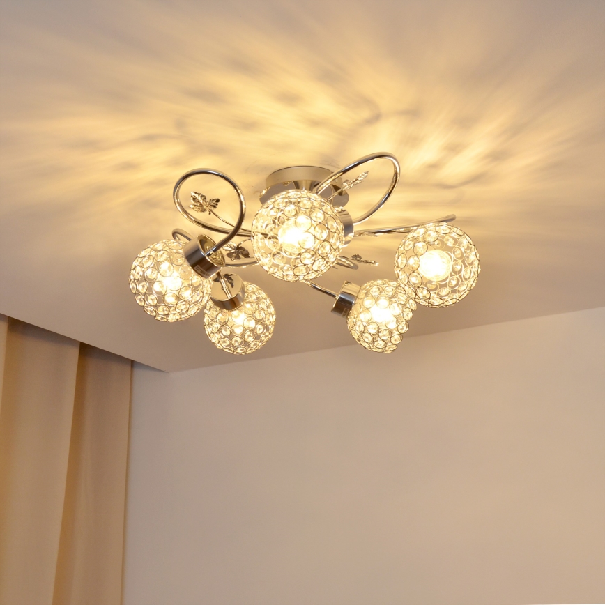 Prisadený luster SOPHIA 5xE27/15W/230V lesklý chróm/číra