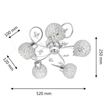 Prisadený luster SOPHIA 5xE27/15W/230V lesklý chróm/číra