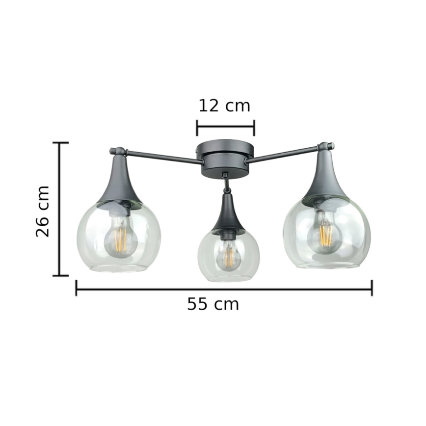 Prisadený luster STAR 3xE27/60W/230V čierna/číra