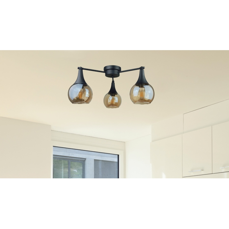 Prisadený luster STAR 3xE27/60W/230V čierna/dymová béžová