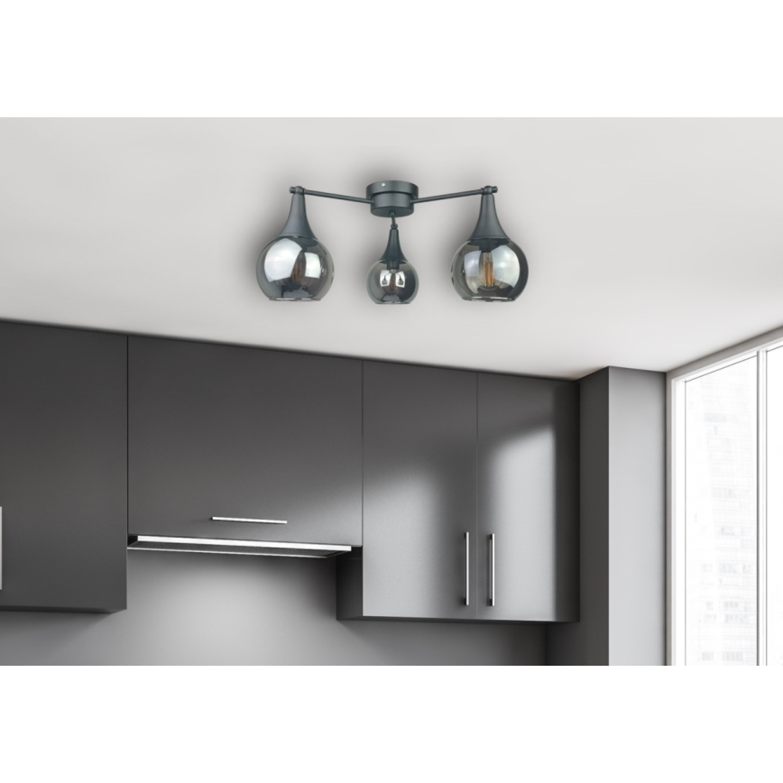 Prisadený luster STAR 3xE27/60W/230V čierna/dymová čierna