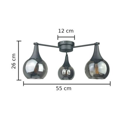 Prisadený luster STAR 3xE27/60W/230V čierna/dymová čierna