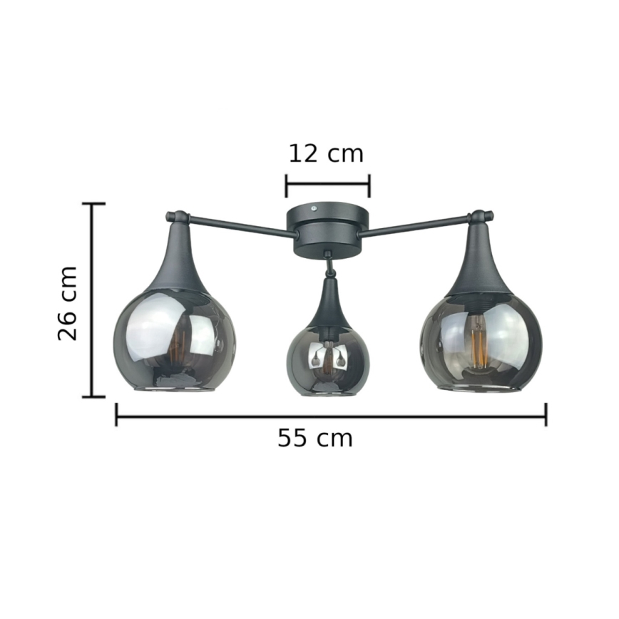 Prisadený luster STAR 3xE27/60W/230V čierna/dymová čierna