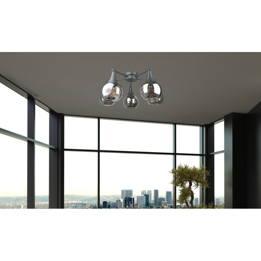 Prisadený luster STAR 5xE27/60W/230V čierna/dymová čierna