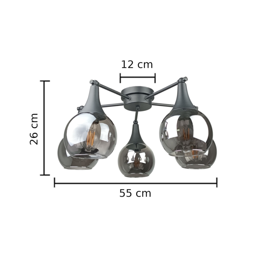 Prisadený luster STAR 5xE27/60W/230V čierna/dymová čierna