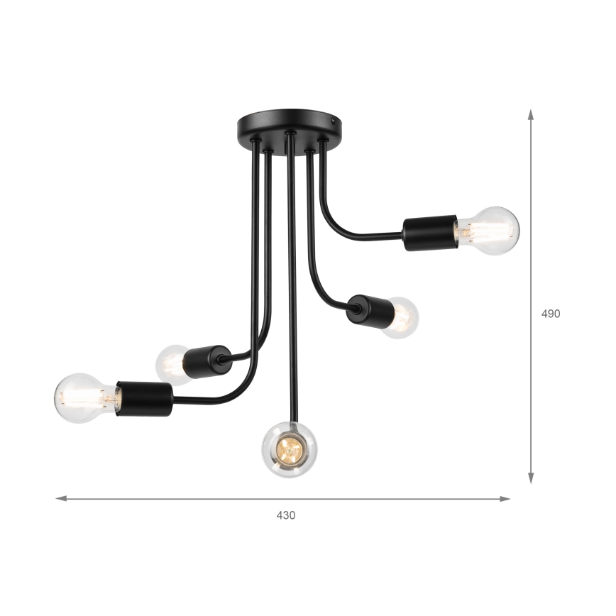 Prisadený luster TRINITY 5xE27/15W/230V čierna