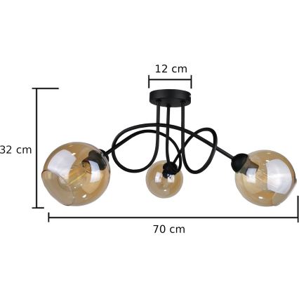 Prisadený luster VENUS BLACK 3xE27/60W/230V