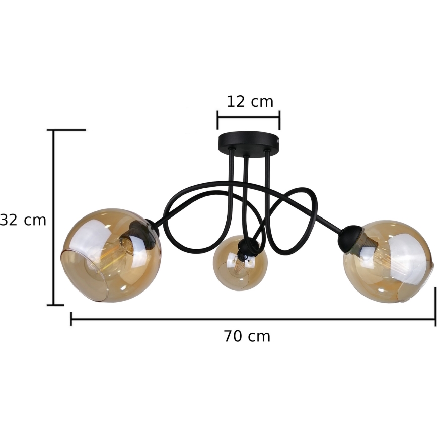 Prisadený luster VENUS BLACK 3xE27/60W/230V