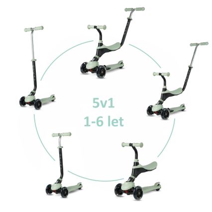 QPlay - Detská kolobežka s LED kolieskami 5 v 1 SEMA PRO zelená