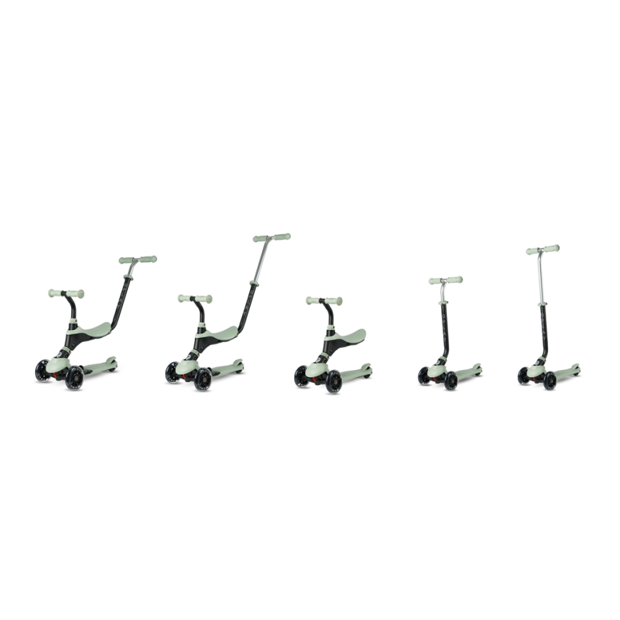 QPlay - Detská kolobežka s LED kolieskami 5 v 1 SEMA PRO zelená