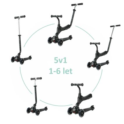 QPlay - Detská kolobežka SEMA PRO 5v1 s LED kolieskami, čierna