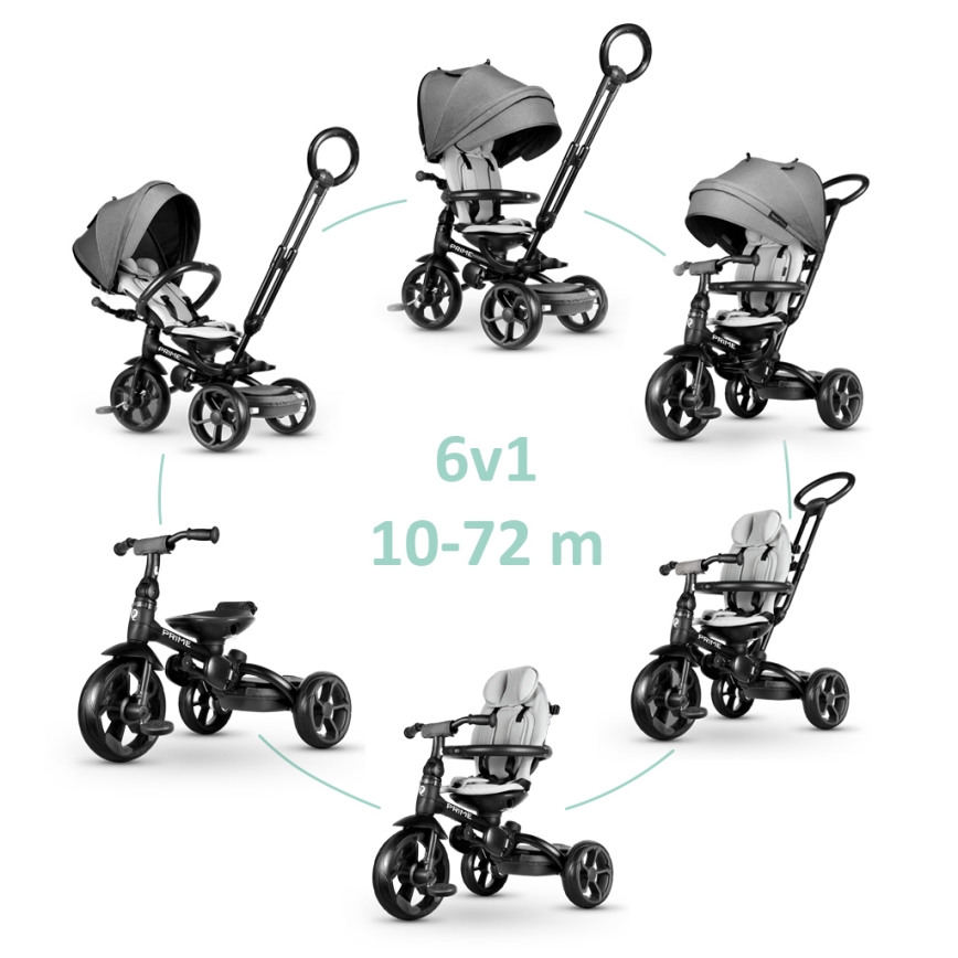 QPlay - Detská trojkolka 6v1 PRIME šedá