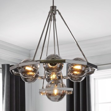 Quintiesse - Luster na tyči HARPER 7xE14/60W/230V Ø 81,3 cm lesklý chróm/dymové sklo