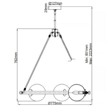 Quintiesse - Luster na tyči HARPER 5xE14/60W/230V, priemer 77,5 cm, lesklý chróm/dymové sklo