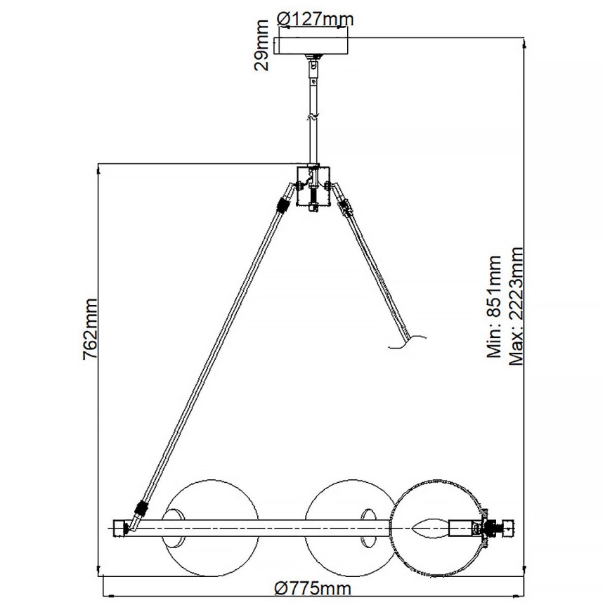 Quintiesse - Luster na tyči HARPER 5xE14/60W/230V, priemer 77,5 cm, lesklý chróm/dymové sklo