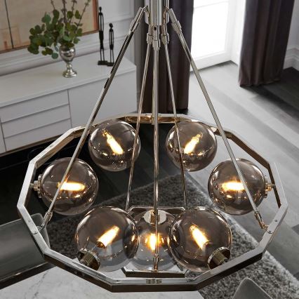 Quintiesse - Luster na tyči HARPER 7xE14/60W/230V Ø 81,3 cm lesklý chróm/dymové sklo