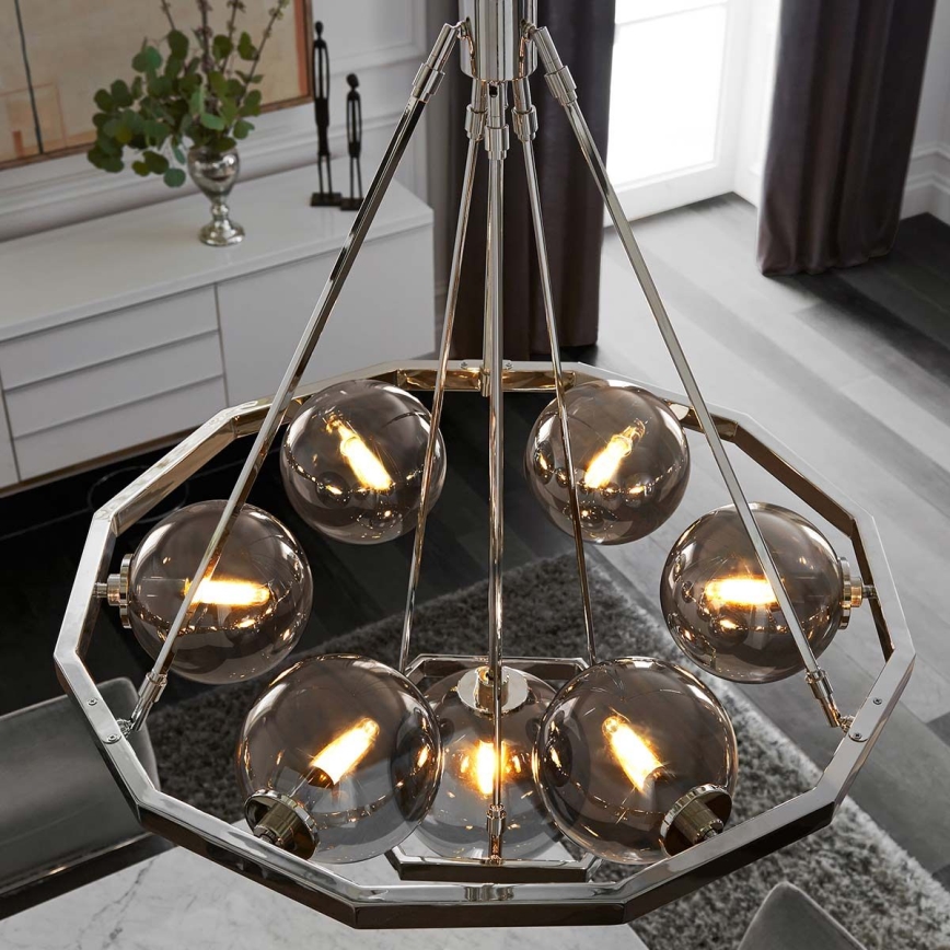 Quintiesse - Luster na tyči HARPER 7xE14/60W/230V Ø 81,3 cm lesklý chróm/dymové sklo
