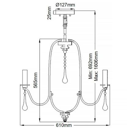 Quintiesse - Luster na tyči KARLEE 5xE14/60W/230V, priemer 61 cm, matný chróm
