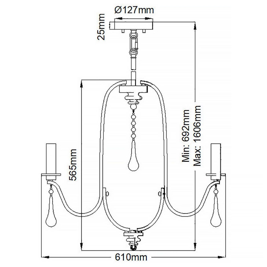 Quintiesse - Luster na tyči KARLEE 5xE14/60W/230V, priemer 61 cm, matný chróm