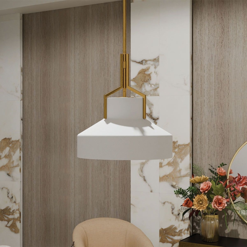 Quoizel - Luster na tyči BRECKEN 2xE27/60W/230V zlatá/biela