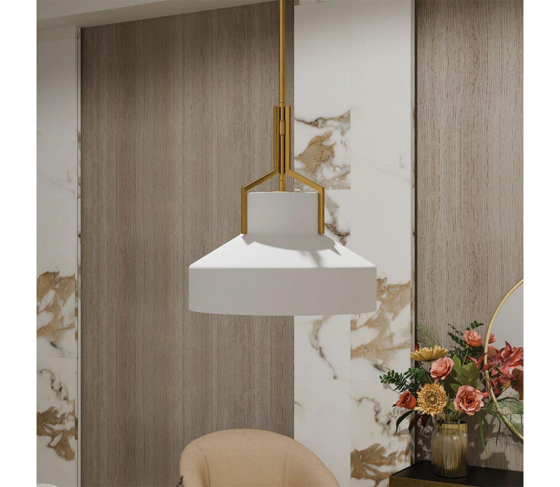 Elstead Quoizel QZ-BRECKEN-2P-AB-OPAL - Luster na tyči BRECKEN 2xE27/60W/230V zlatý/biely QZ-BRECKEN-2P-AB-OPAL