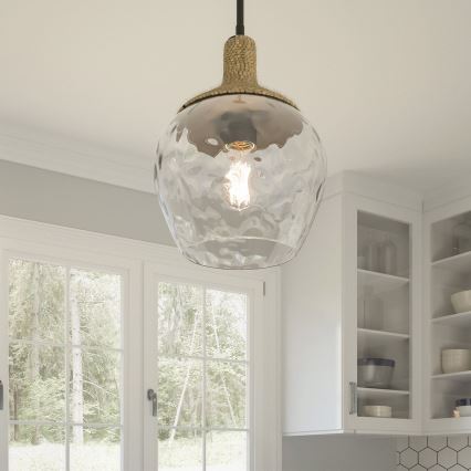 Quoizel - Luster na tyči ROYER 1xE27/60W/230V pr. 30,2 cm číra/čierna/béžová