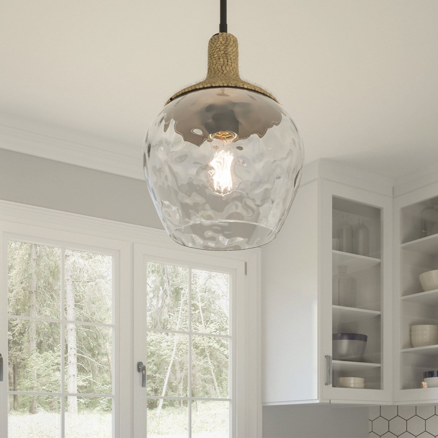 Quoizel - Luster na tyči ROYER 1xE27/60W/230V pr. 30,2 cm číra/čierna/béžová