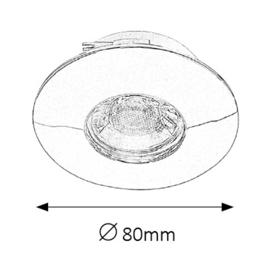 Svietidlo je zobrazené zhora. Má kruhový tvar s priemerom 80 mm. Je znázornené v čiernobielej kresbe.