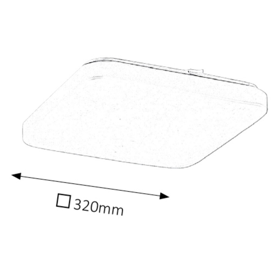 Ploché stropné svietidlo je zobrazené v náčrte. Jeho šírka je 320 mm. Svietidlo je znázornené pod uhlom.