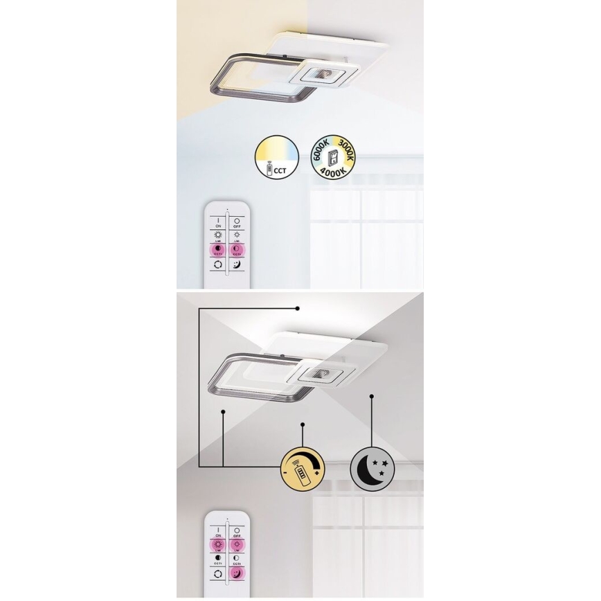 Rabalux - LED Stmievateľný prisadený luster LED/48W/230V 3000K/4000K/6000K + diaľkové ovládanie 49,5x49,5 cm