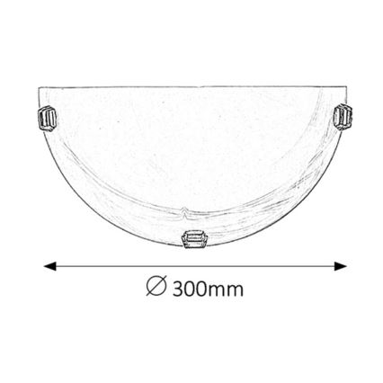 Nástená lampa s polkruhovým tienidlom a tromi upevňovacími prvkami je znázornená v náčrte. Priemer lampy je 300 mm.