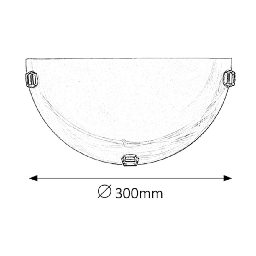 Nástená lampa s polkruhovým tienidlom a tromi upevňovacími prvkami je znázornená v náčrte. Priemer lampy je 300 mm.