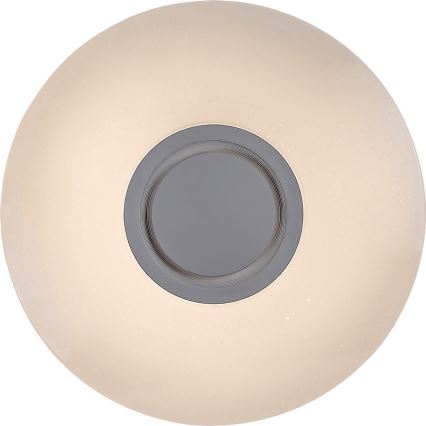 Svetlo svieti. Je to ploché, okrúhle svietidlo s väčším, mliečnym difúzorom a menším, sivým stredom. Používa sa ako stropné osvetlenie.