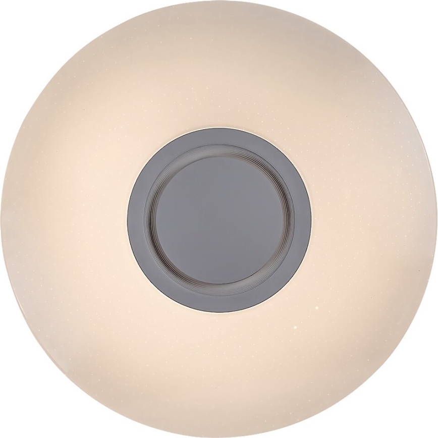 Svetlo svieti. Je to ploché, okrúhle svietidlo s väčším, mliečnym difúzorom a menším, sivým stredom. Používa sa ako stropné osvetlenie.