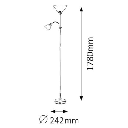 Stojacia lampa s dvoma tienidlami stojí na kruhovom podstavci s priemerom 242 mm. Výška lampy je 1780 mm.