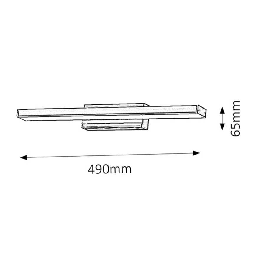 Svietidlo je pripevnené na stenu. Má rozmery 490 mm na dĺžku a 65 mm na výšku.