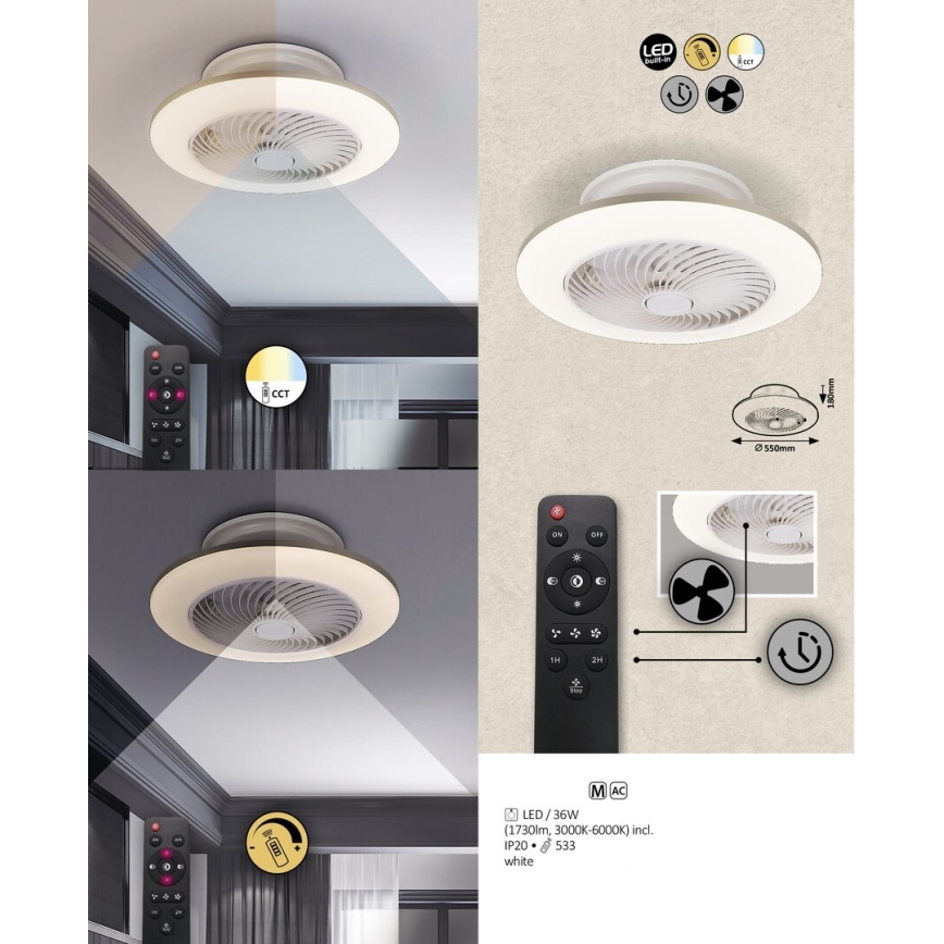 Rabalux 6710 - LED Stmievateľné stropné svietidlo s ventilátorom DALFON LED/36W/23 + diaľkové ovládanie