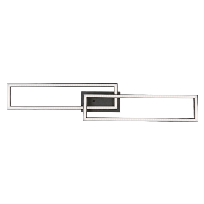 Svietidlo s dvoma prepojenými obdĺžnikovými rámami, osvetlené LED diódami, je umiestnené na bielom pozadí.