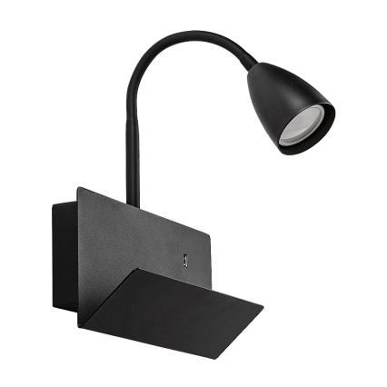 Rabalux - Nástenná lampa s poličkou a USB portom 1xGU10/25W/230V čierna