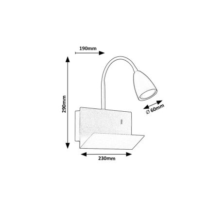 Rabalux - Nástenná lampa s poličkou a USB portom 1xGU10/25W/230V čierna