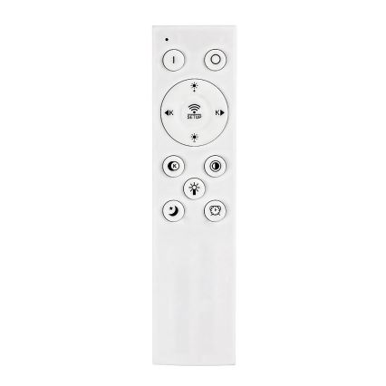 Biely diaľkový ovládač umožňuje ovládať svetlá. Na ovládači sú tlačidlá pre nastavenie jasu, teploty farieb, režimov a časovača. Ovládanie je bezdrôtové.