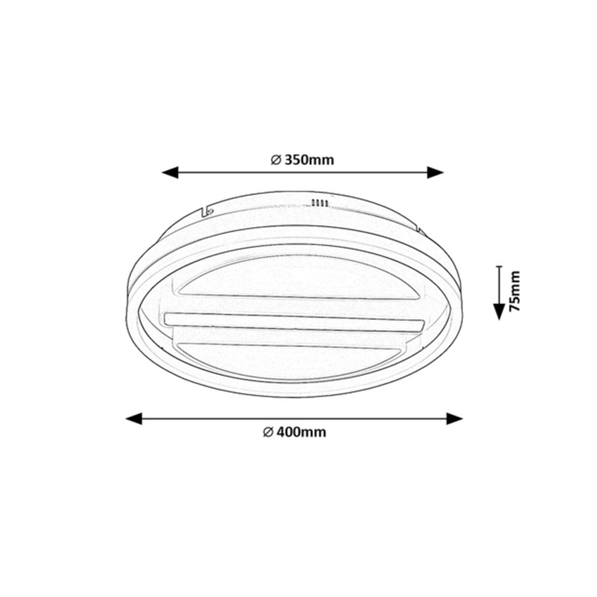 Okrúhle stropné svietidlo s dvoma vodorovnými drážkami, priemer 400 mm, výška 75 mm. Priemer vnútorného kruhu je 350 mm.