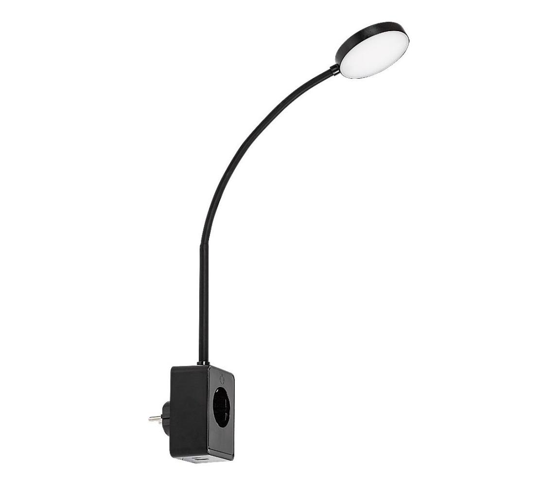 Rabalux 71284 - LED stmievateľná nástenná lampa TIVRO 4W/230V s USB do zásuvky čierna 71284