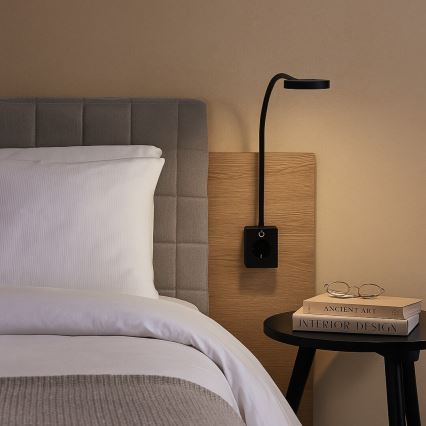 Rabalux - stmievateľná nástenná LED lampa LED/4W/230V so zásuvkovým USB portom 3000/4000/6000K čierna