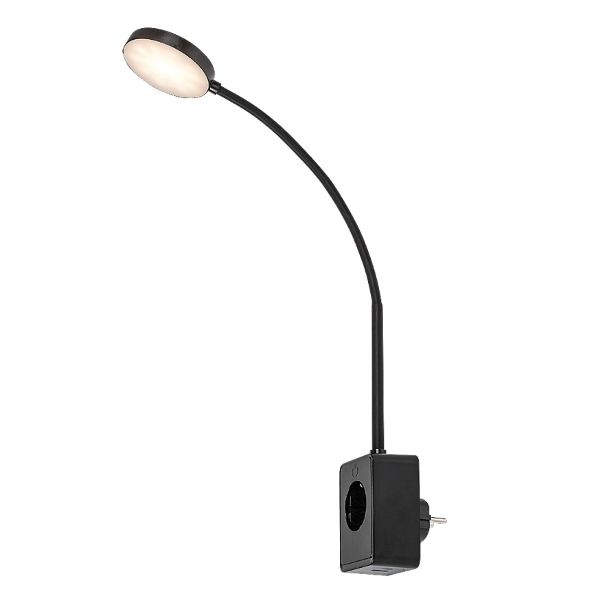 Rabalux - stmievateľná nástenná LED lampa LED/4W/230V so zásuvkovým USB portom 3000/4000/6000K čierna