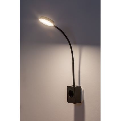 Rabalux - Stmievateľná nástenná LED lampa LED/4W/230V s USB portom do zásuvky čierna